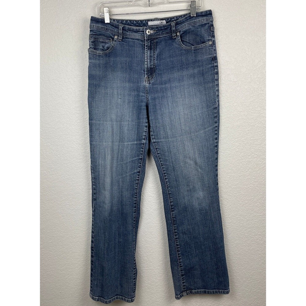 Chicos Platinum Jeans Womens 2 US 12 Blue Straight Leg Denim Stretch Casual